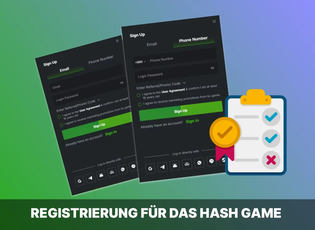 Registrierung für das Hash Game